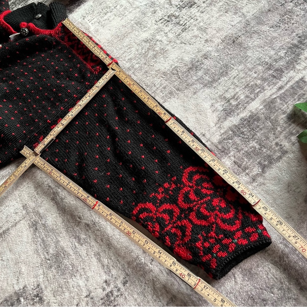 Dale of Norway pure wool black/red button-up pullover sweater - Picture 4 of 9